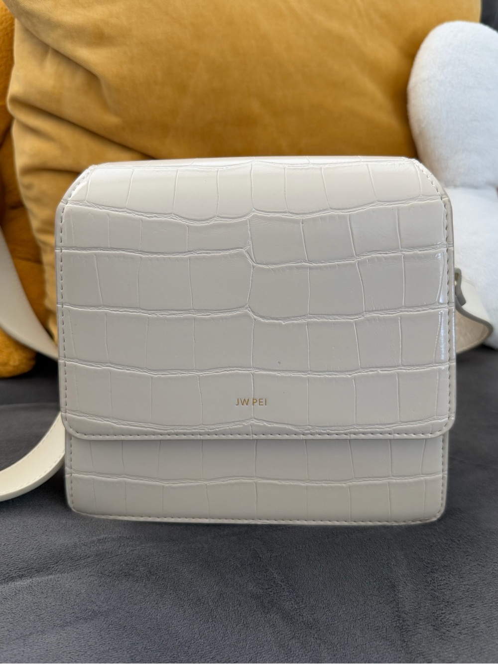 JW PEI Ivory Croc-Embossed Square Crossbody